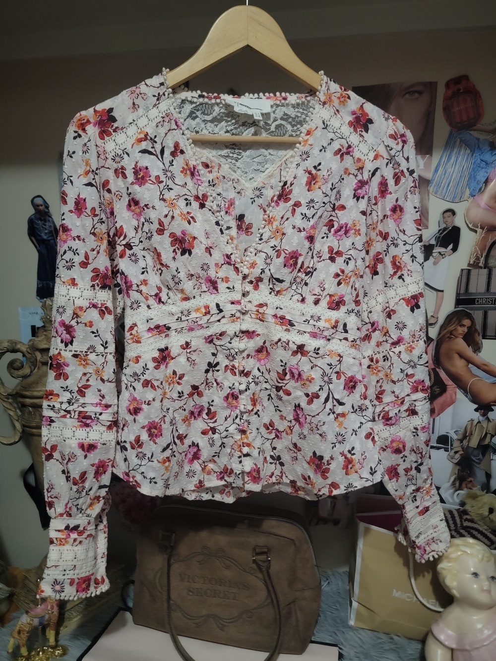 Anthropologie Puff Sleeve Lace Buttondown US 2 Small